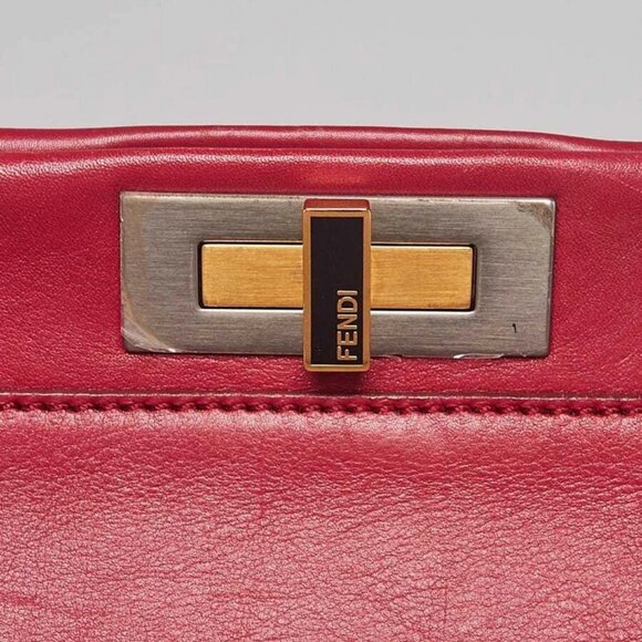 Fendi Red Leather Large Peekaboo Satchel Bag - Picture 8 of 12